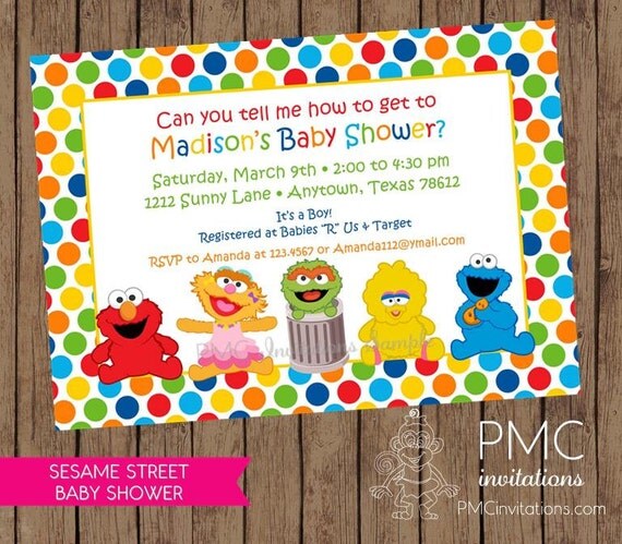 Sesame Street Baby Shower Invitations - 1.00 each with envelope