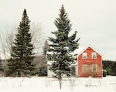 Red House - 8x12 Fine Art Photography Print - rural vintage abandoned cottage old Michigan green Winter landscape nature snow love home - riotjane