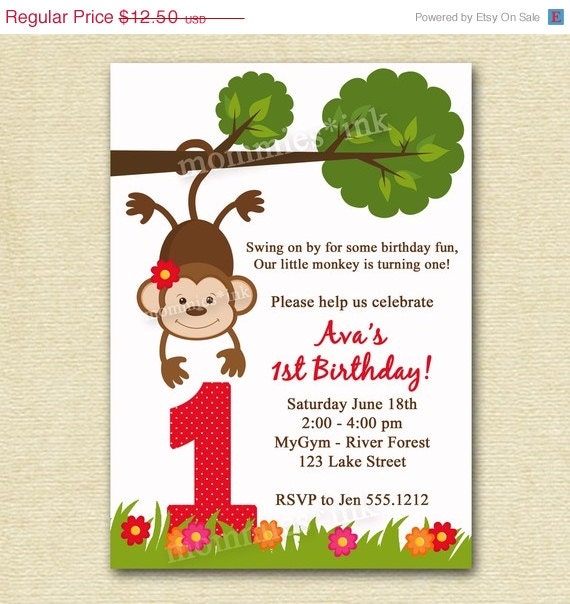 10% Off Holiday Sale Flowered Monkey Business - Birthday Party Invitation - PRINTABLE INVITATION DESIGN Il_570xn