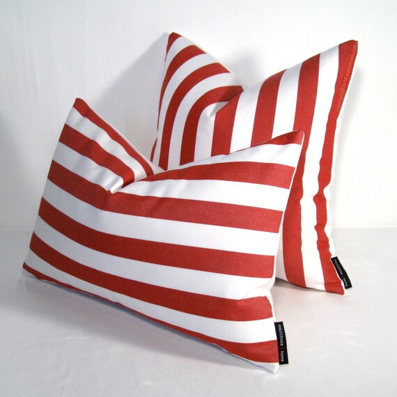 Red White Outdoor Pillow Cover Striped Decorative by Mazizmuse
