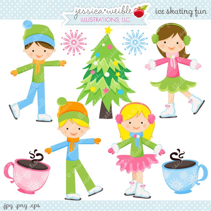 Ice Skating Fun Cute Digital Clipart - Commercial Use OK - Ice Skating Graphics, Ice Skating Clipart, Christmas Il_570xn