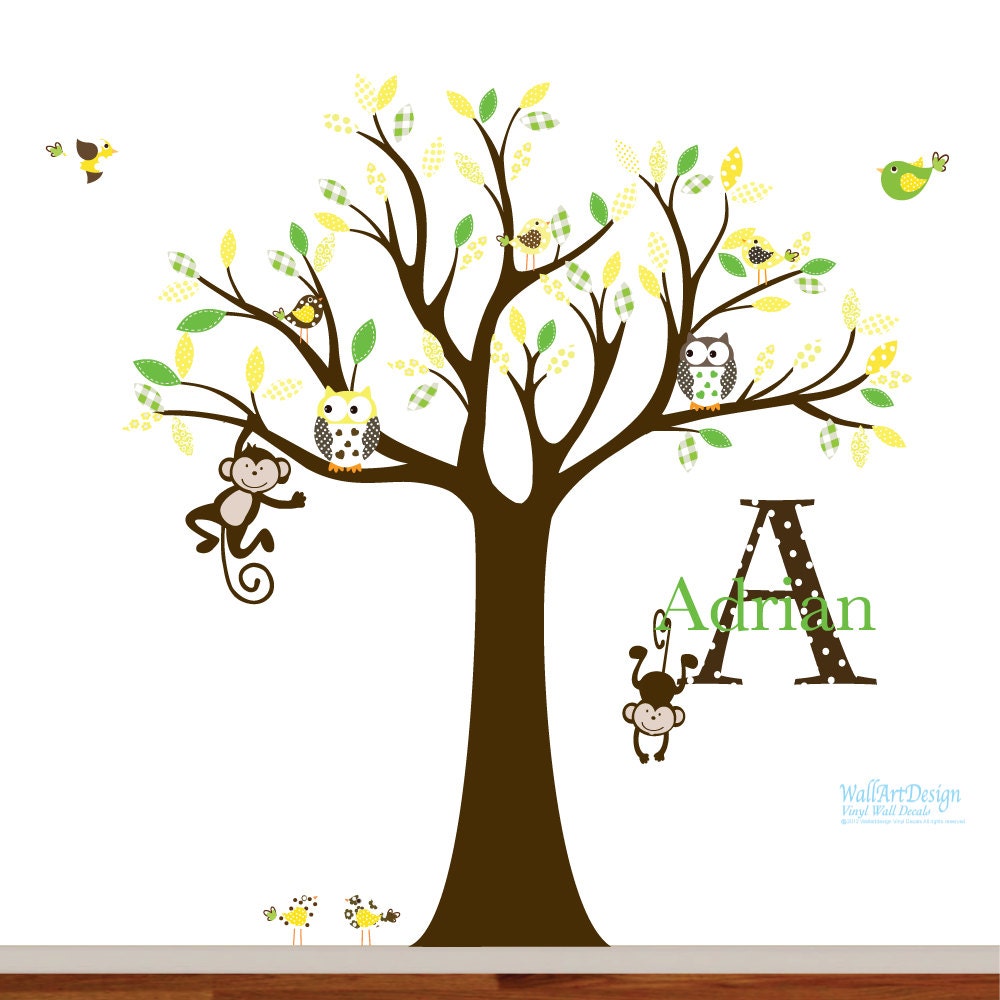 Items similar to New Design Vinyl Wall Decal Stickers Pattern Leaf Owl Tree Set Nursery Girls