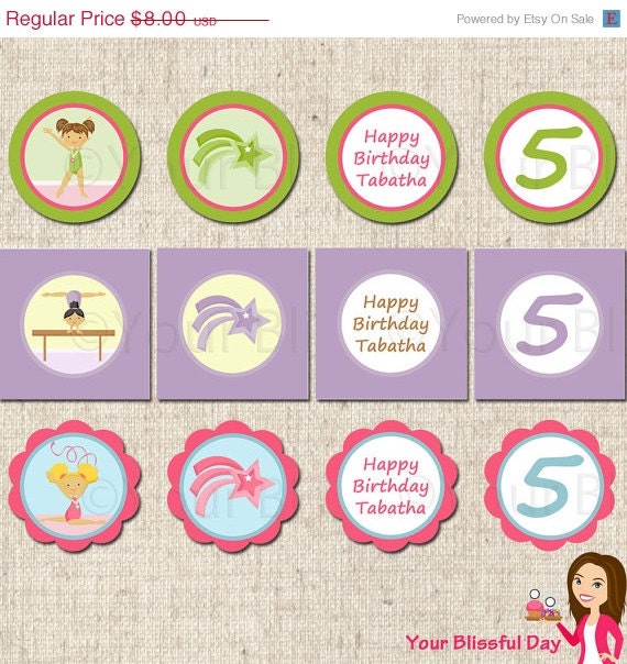 PRINTABLE Girl Gymnast Party Circles (Personalized) Il_570xn