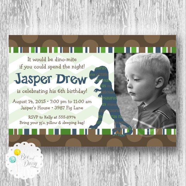 Dinosaur Invitation for Birthday Party or Baby Shower - DIY Boys T Rex Printable Photo Invite by BeeAndDaisy Il_570xn