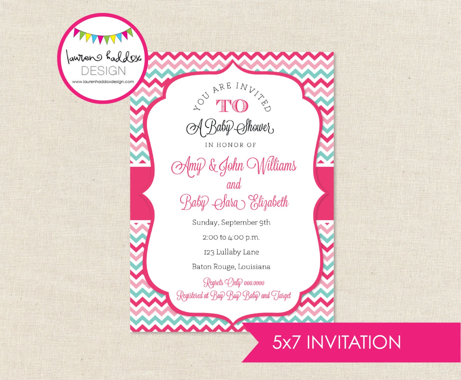 DIY, Baby Shower INVITATION, Hot Pink Chevron Il_570xn