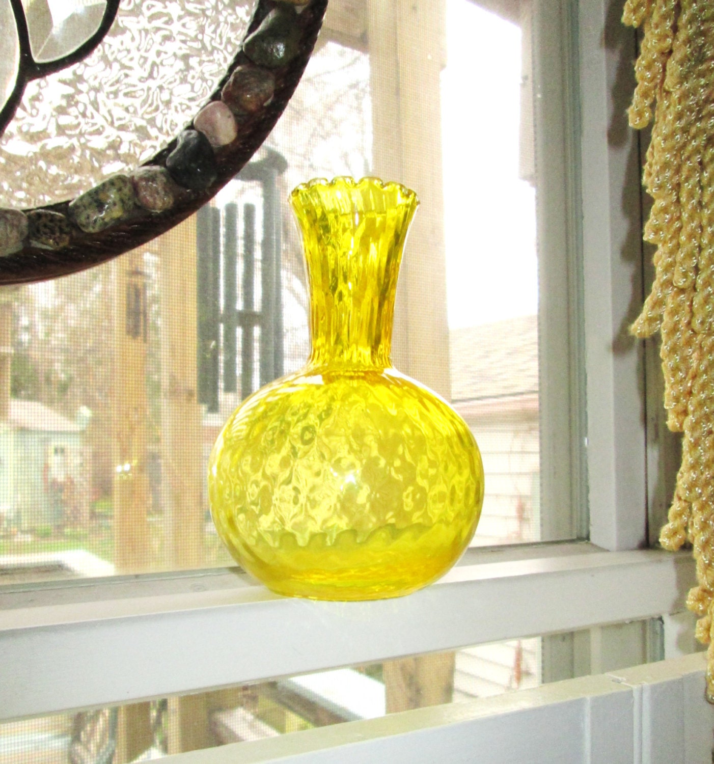 Vintage Vaseline Glass Vase Yellow Glass Vase