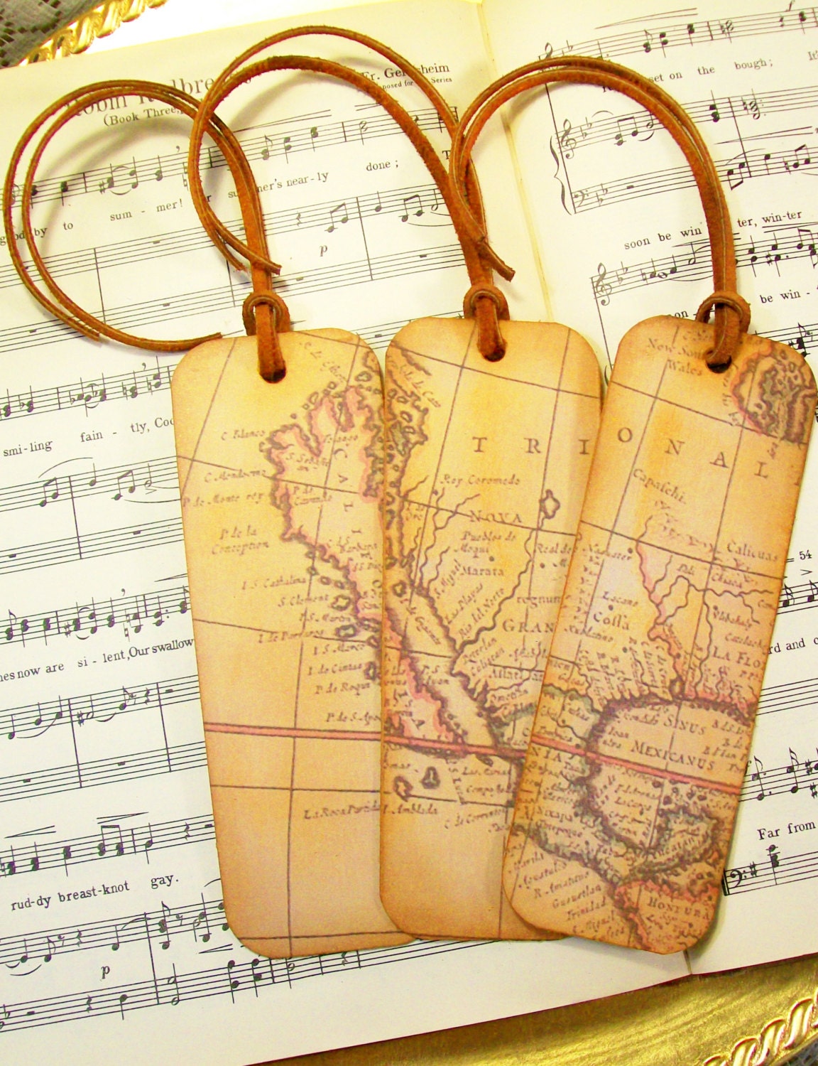 Map Bookmarks Set of 3 Old World Map Antiqued Map by PrayerNotes