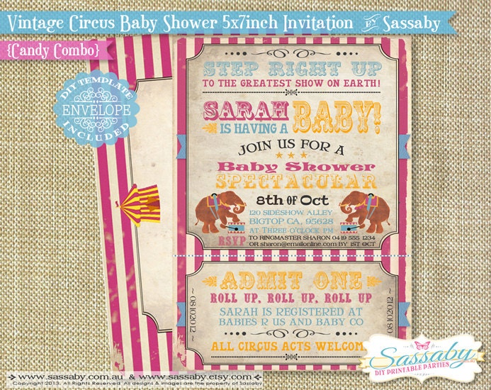 Vintage Circus Baby Shower Invitation - Candy Combo - DIY PRINTABLE ...