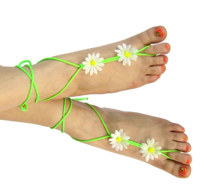Lime Light barefoot sandals neon lime green by feathers2gether