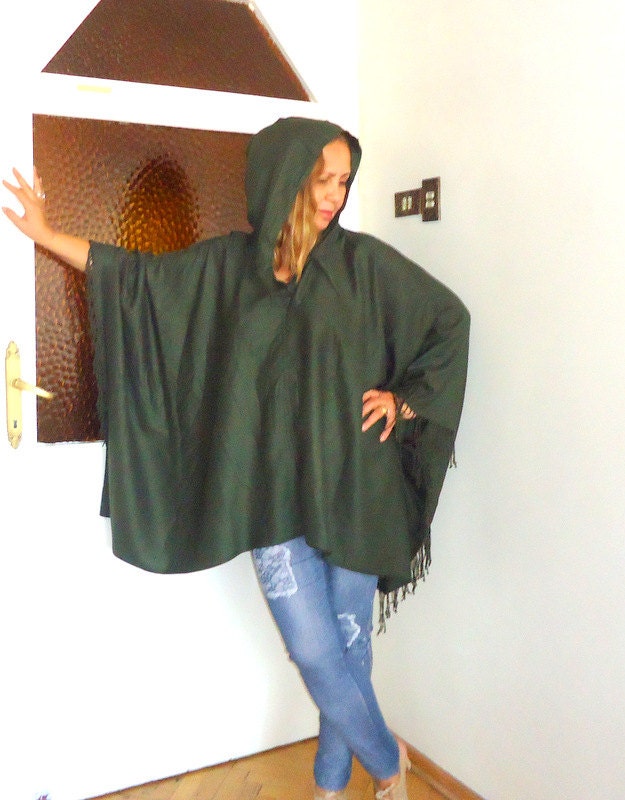 Cotton Poncho ,Outerwear-3X Clothing Camouflage green,Fringe Boho Kimono Shrug/Caftan/Scarf in One,caftan hippie dress . - angelofanatolia