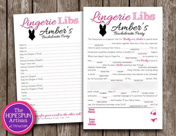 Bachelorette Mad Libs Lingerie Party Game by SizzleConeDesign