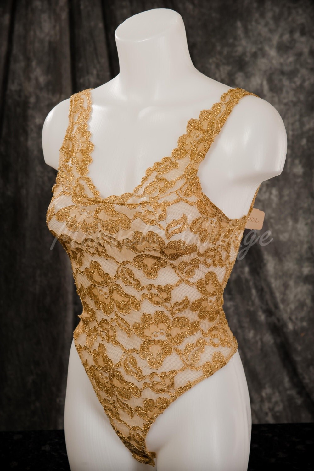 Vintage Victoria S Secret Teddy Lingerie Bodysuit Gold