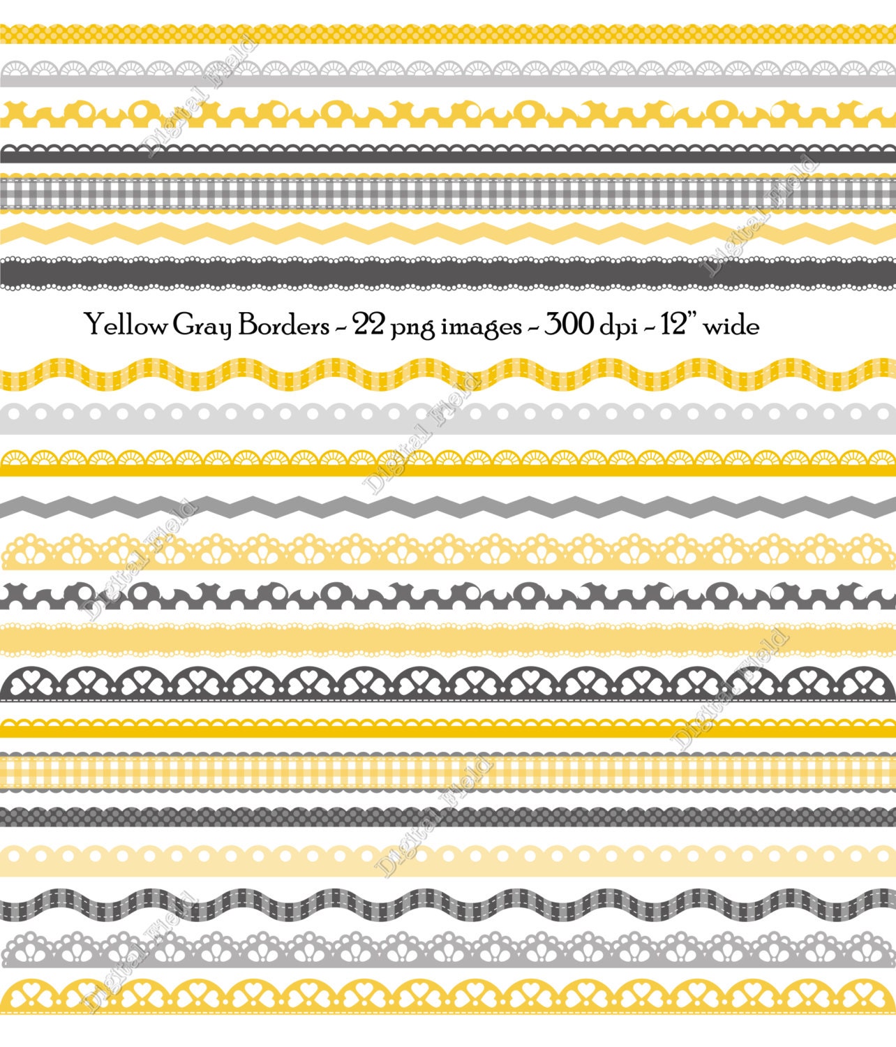 Yellow Gray Digital Borders and Ribbons Clip Art by digitalfield