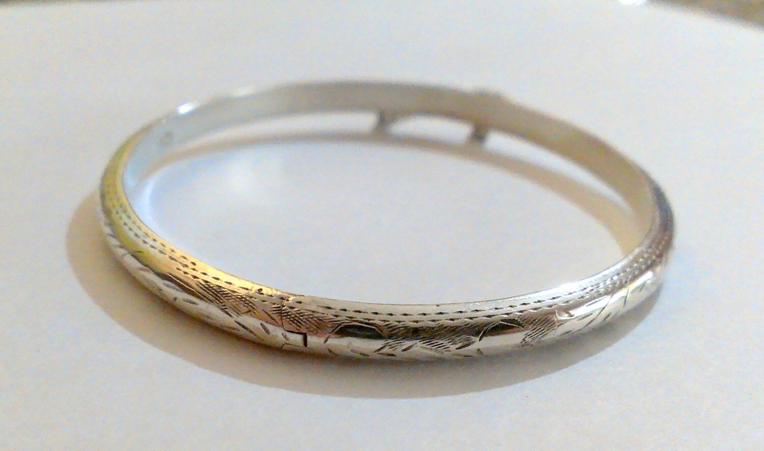 Vintage Etched Sterling Silver Bangle Bracelet