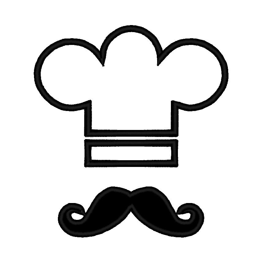Chef Hat Mustache APPLIQUE. Instant Download Machine Embroidery Design Digitized File - DChaseDesigns
