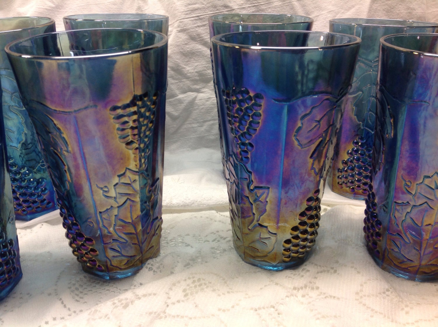 Eight Vintage Blue Carnival Drinking Glasses by MichellesHouse