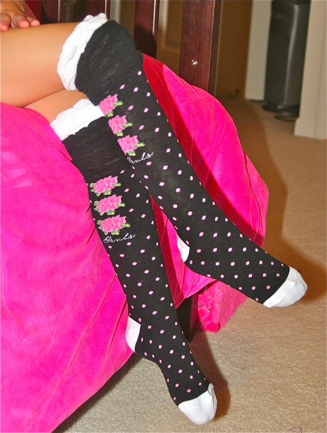 Girls Knee High Socks in Black White Pink by PAddiBoutique on Etsy
