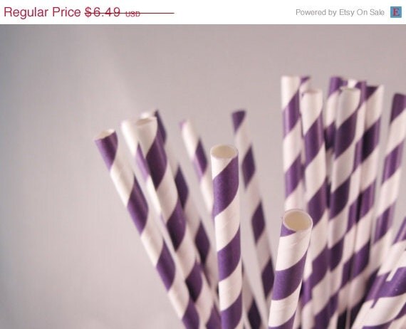 Cyber Week SALE 10% OFF 50 Purple Eggplant Stripe Straws - ships less than 24 hours Il_570xn