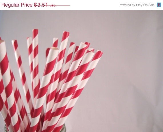 Cyber Week SALE 10% OFF 25 Red Stripe Straws - ships less than 24 hours Il_570xn