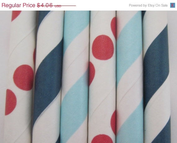 ON SALE 25 Patriotic Nautical 4th of July Paper Straw Mix - - ships less than 24 hours Il_570xn