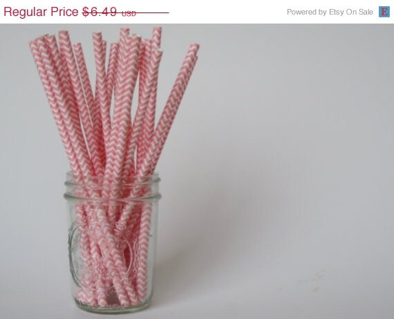 ON SALE 50 pink and White CHEVRON Paper Straw - ships less than 24 hours Il_570xn