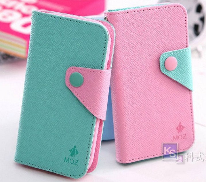 iphone wallet case contrast color case cover with card holder for iphone 4/4s iphone 5/5s