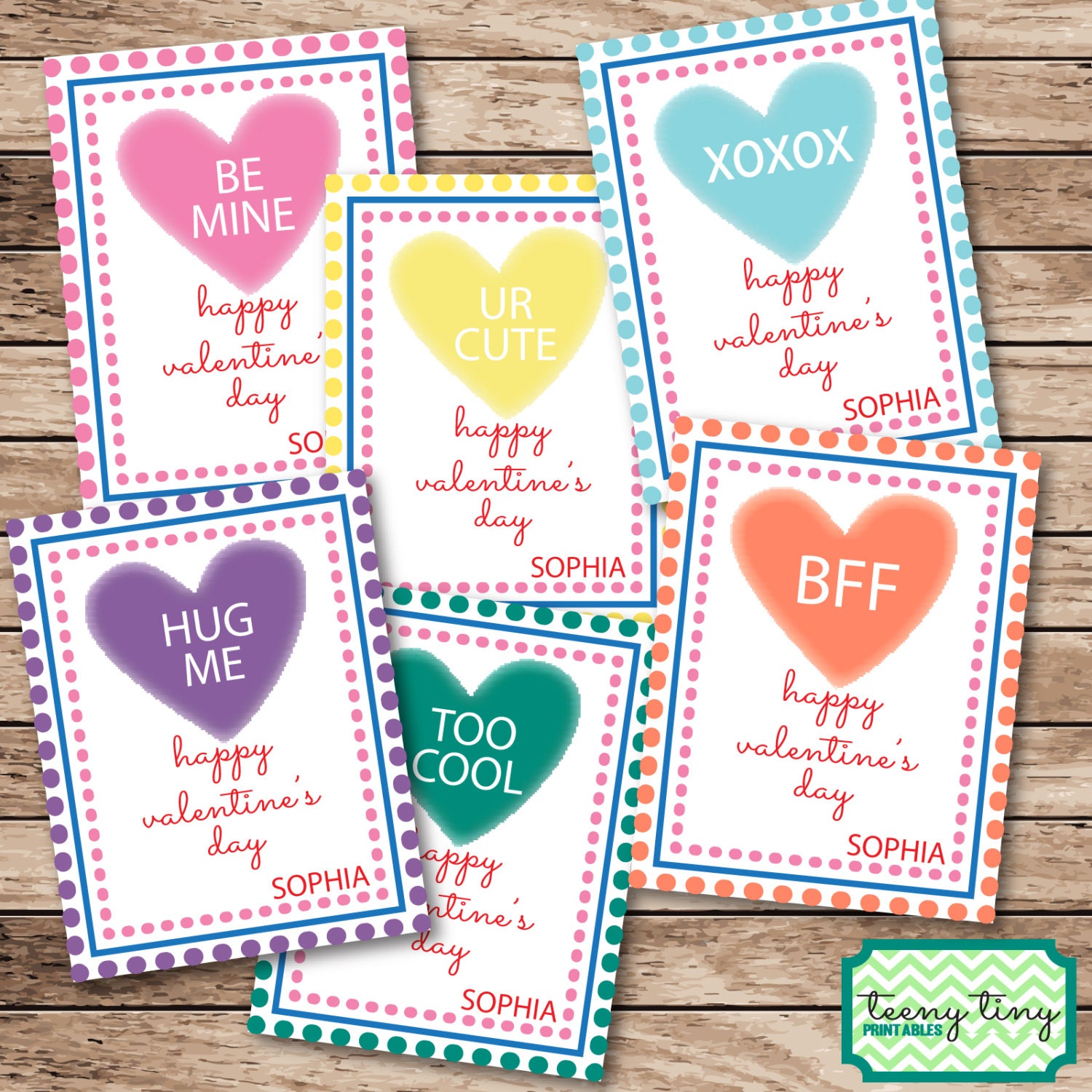 Candy Hearts Valentine's Cards for Kids Printable File - TeenyTinyPrintables