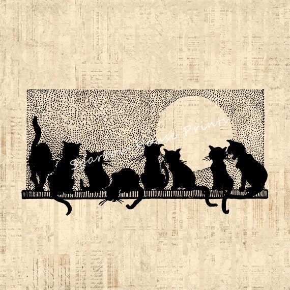 Vintage Cats Wall Art Cat Silhouette Print by SparrowHousePrints