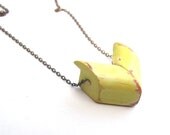small geometric necklace, small chevron necklace, yellow pendant, wooden chevron, yellow necklace, recycled wood - JeTrouve