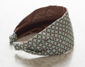 Diamond Circle - Sage - Brown and Green Geometric Pattern Retro Style Wide Cotton Fabric Headband - cookieandthedude Diamond Circle - Sage - Brown and Green Geometric Pattern Retro Style Wide Cotton Fabric Headband - cookieandthedude