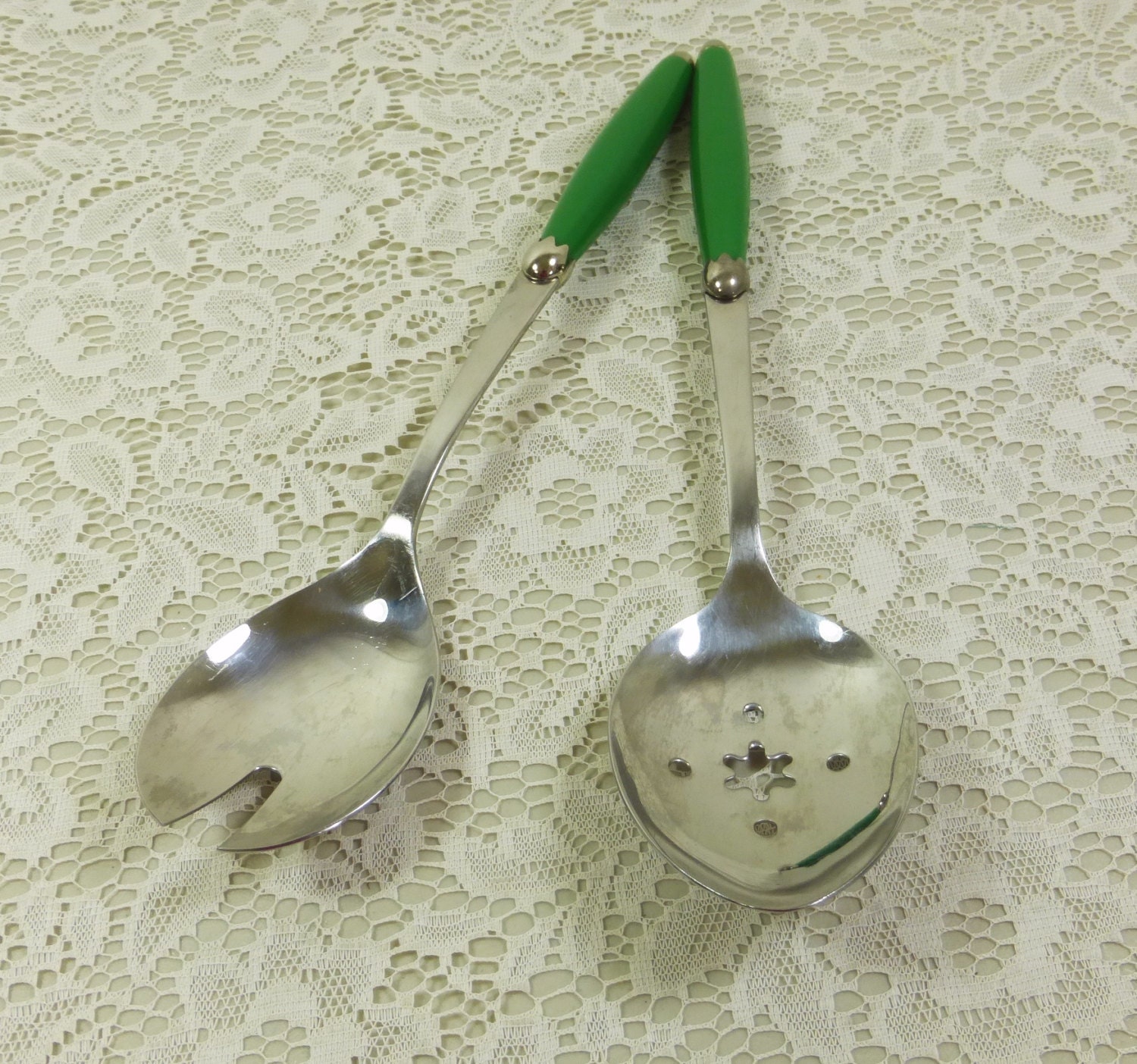 Mikasa Green Handle Salad Set Serving Spoon and by naturegirl22