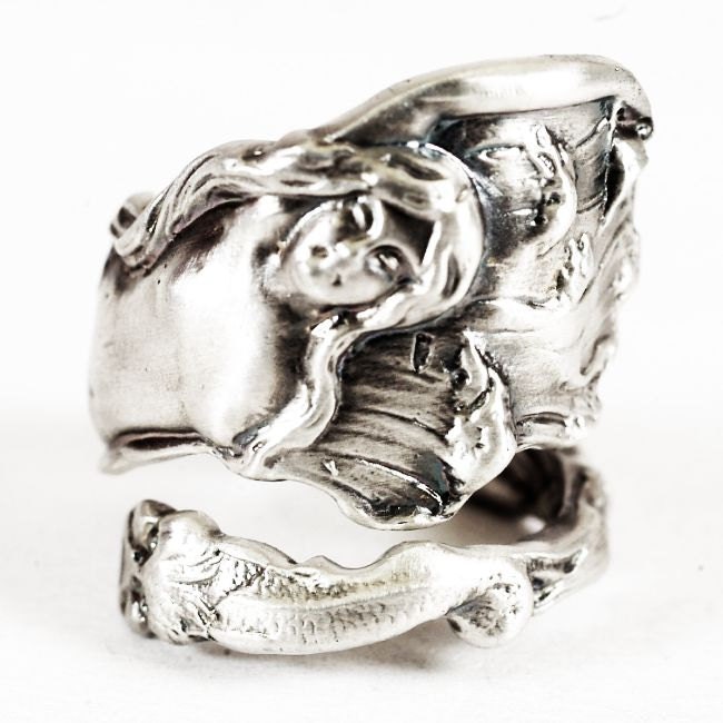 Spoon Ring of Art Nouveau Mermaid in Sterling Silver, Handcrafted ...