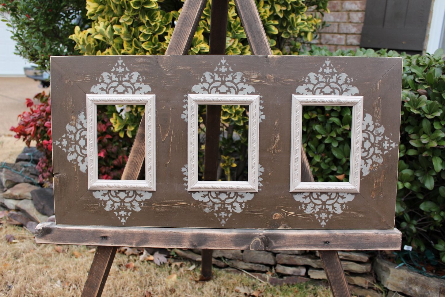 Triple 4x6 Distressed Picture Frame Damask print by ShirleyFrames