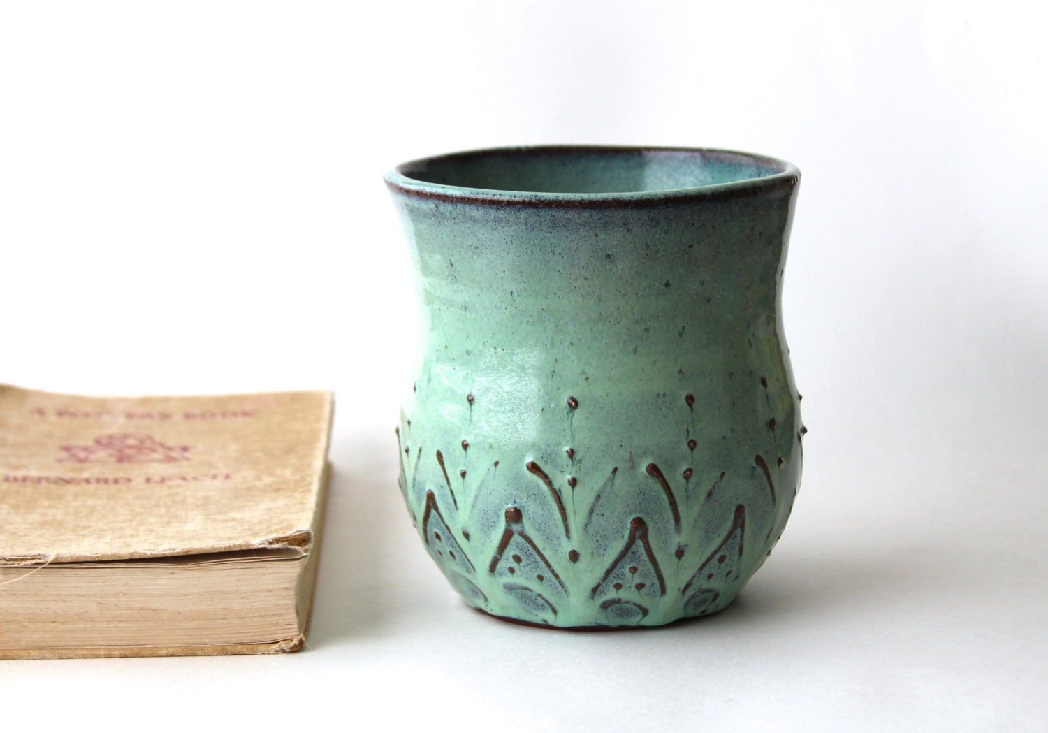Beach House - Ceramic Kitchen Utensil Holder - Aqua Mist French Country Dinnerware - Hand Thrown Vase OOAK - Ready to Ship