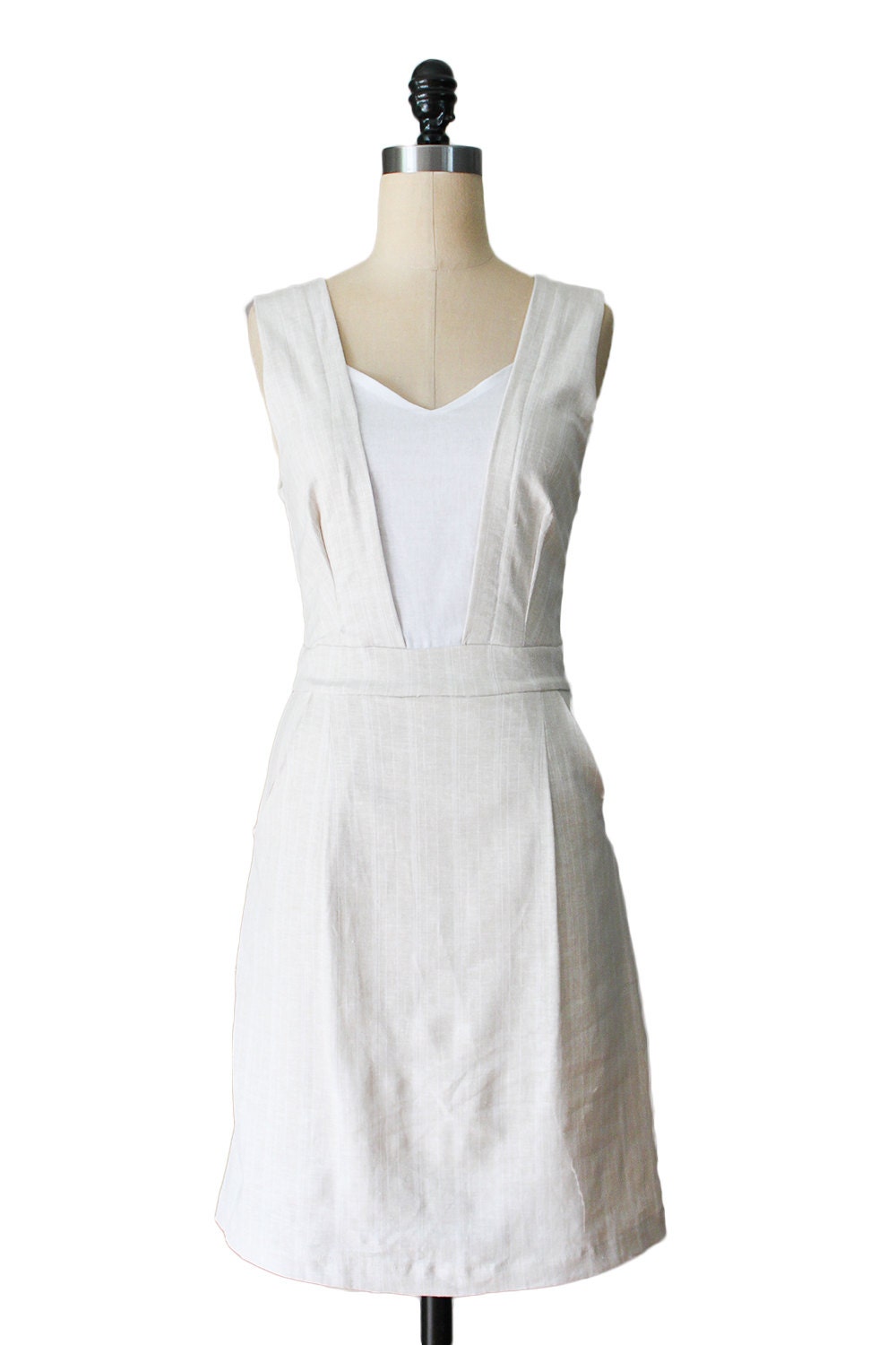SAVANNA IVORY -Little white ivory striped linen dress // jumper // sheath // pockets // bridesmaid // day // cotton // woodland / engagement - FleetCollection