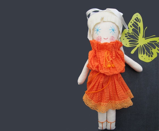 Cloth Doll Soft Doll Fabric Orange Rag Doll Stuffed Toy for Girl