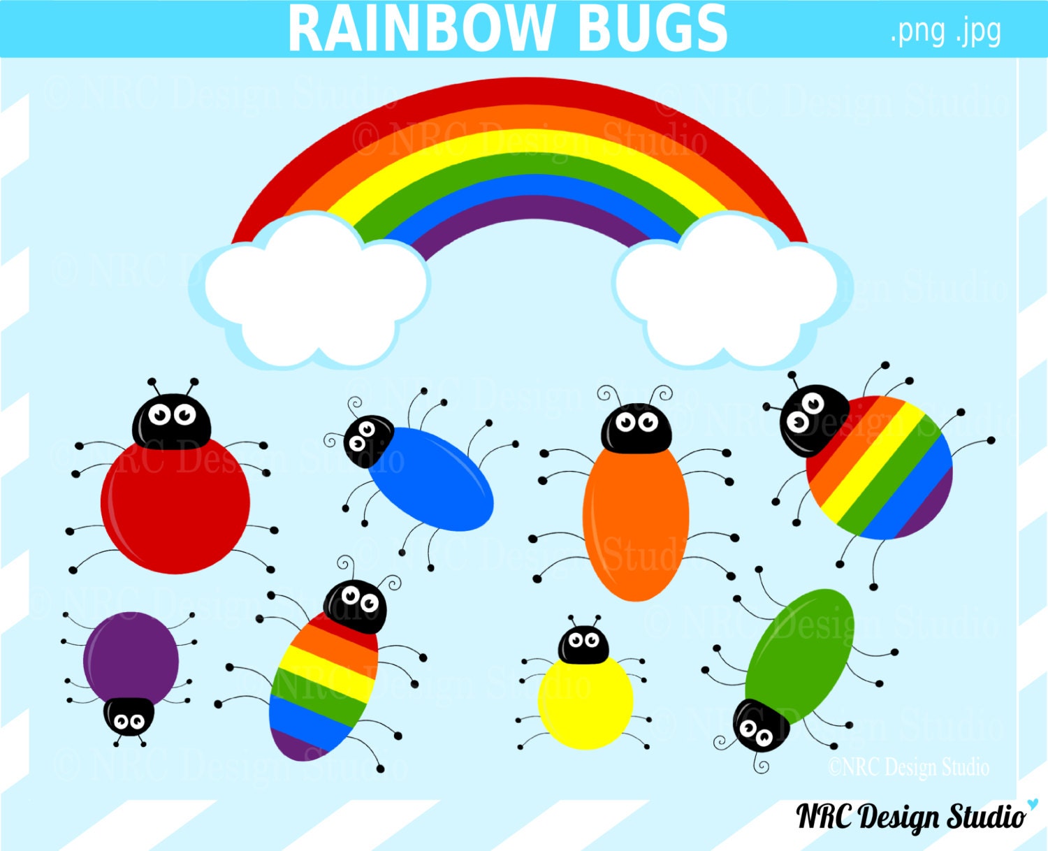Rainbow Bugs Clip Art - Digital Bugs Clipart for Personal and Commercial Use Il_570xn