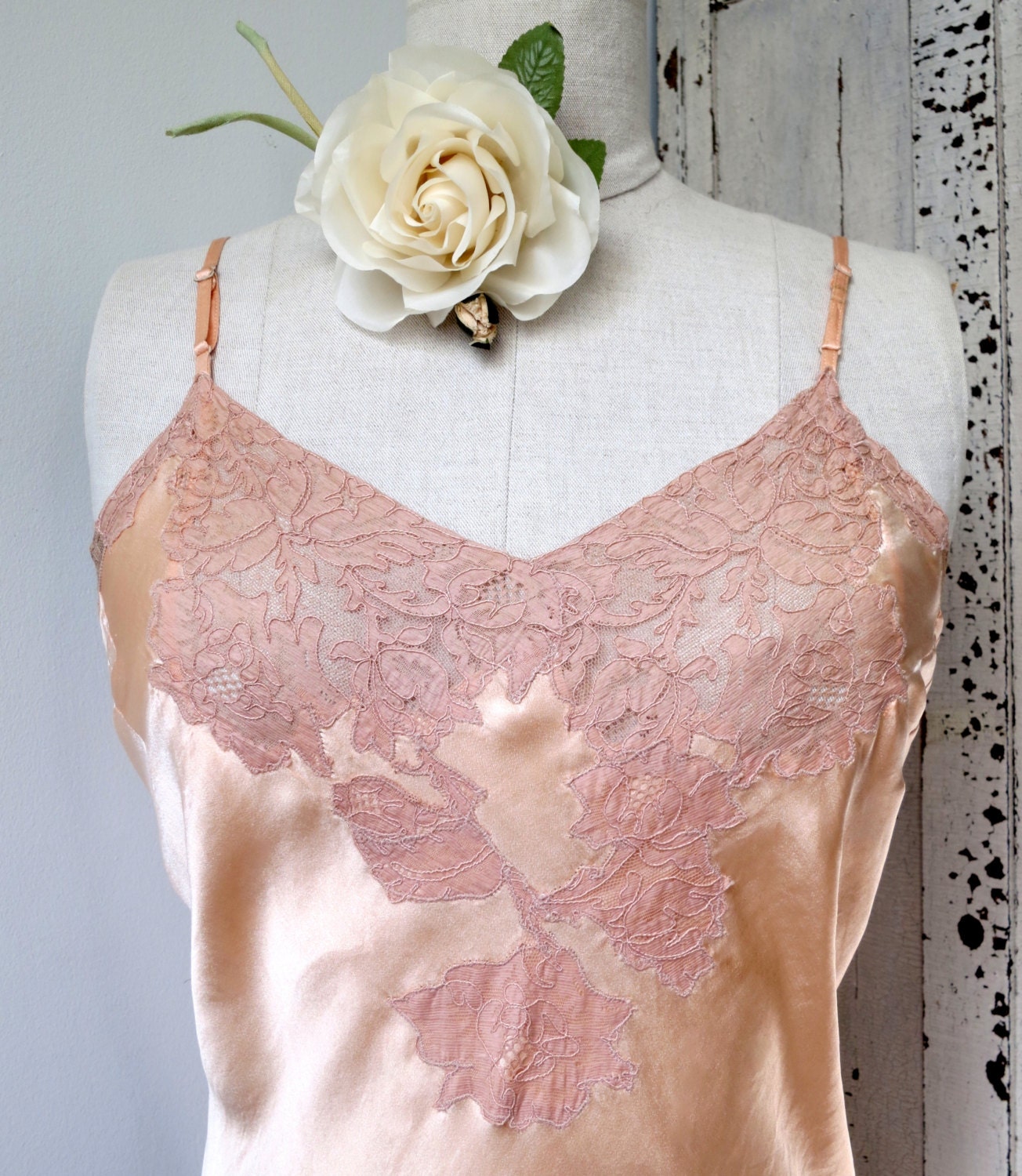 Vintage Lingerie Peach Silk Bias Slip Lace By Vanitiesfair On Etsy 7953