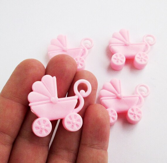 4 Pink Baby Carriage Charms \/ Pink Plastic by