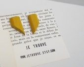 yellow earrings, reclaimed wood  stud earrings, recycled earrings - JeTrouve