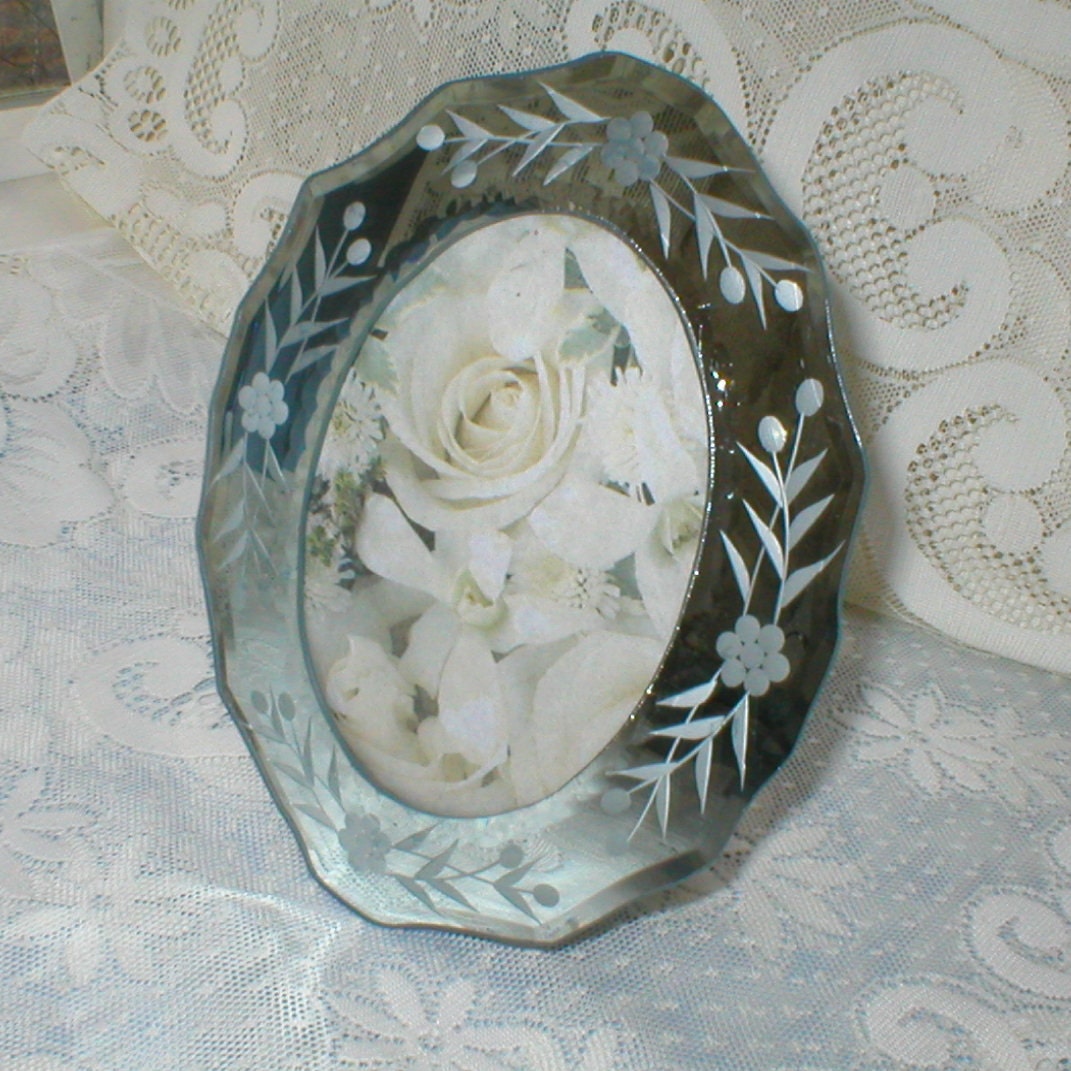 Glass Picture Frame Mirrored Frame Etched by vintagegifts