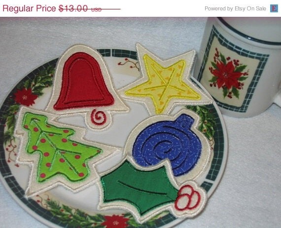 END OF YEAR Christmas Felt cookies, Set Of 5, ornament, star, bell, holly leave, and christmas tree Il_570xn