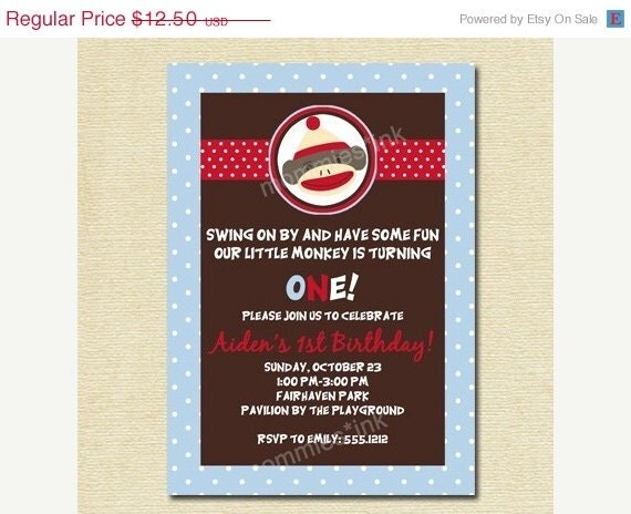 10% Off Holiday Sale Sock Monkey 2 - No Photo - PRINTABLE INVITATION DESIGN Il_570xn
