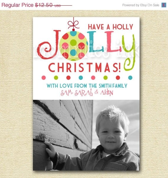 10% Off Holiday Sale Holly Jolly Christmas Photo Card - PRINTABLE HOLIDAY CARD Il_570xn