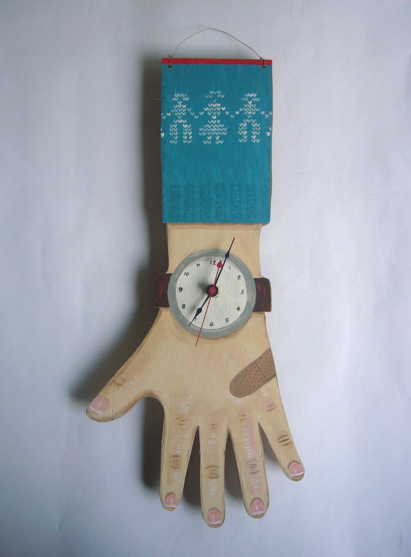 Hand painted Wooden Clock Hand - the teal blue sweater