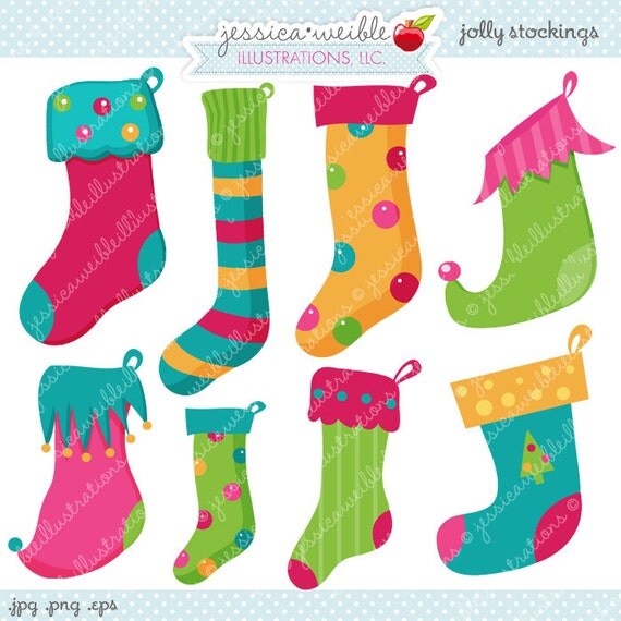 Jolly Stockings Cute Digital Clipart - Commercial Use Ok - Christmas Stocking Clipart, Stockings, Christmas Graphics Il_570xn