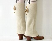 Beige leg warmers with bows and buttons shoe covers spats recycled wool cream eco friendly recycled upcycled wool women for her