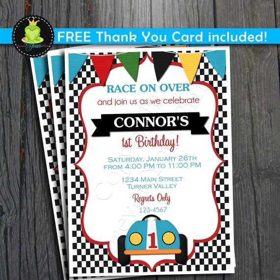 Race Car Birthday Invitation - FREE Thank You Card included Il_570xn