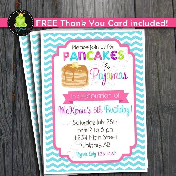 Pancakes and Pajamas Invitation - FREE Thank You Card included Il_570xn