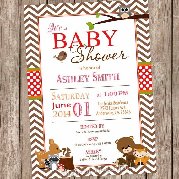 ... invitation, forest baby shower invitation, racoon, owl, fox, printable
